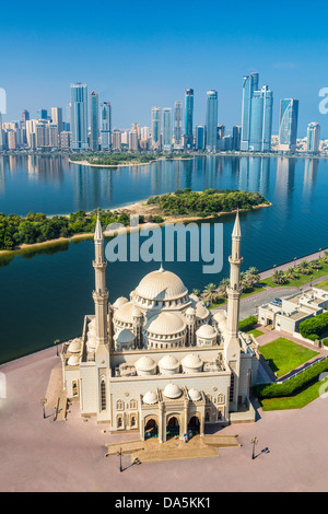 Vereinigte Arabische Emirate, Vereinigte Arabische Emirate, Naher Osten, Sharjaj, Stadt, Al Noor, Architektur, Bucht, Konstruktion, Entwicklung, Emirate, Minarett, Stockfoto