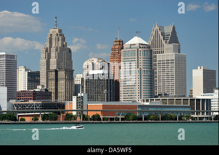 Detroit, Detroit River, Fluss, Financial District, Great Lakes, internationales Riverfront, Michigan, USA, Mittlerer Westen, Reisen, USA, Unite Stockfoto