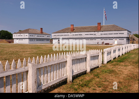 19. Jahrhundert, britische Flagge, britische Fort, Kanada, Fort George, National Historic Site, Niagara-on-the-Lake, Ontario, Gebäude, Stockfoto