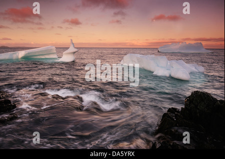 Eisberge, Eisberg, Crow Schwimmkopf, Twillingate, Neufundland, Kanada, Sonnenuntergang, Eis, Natur Stockfoto