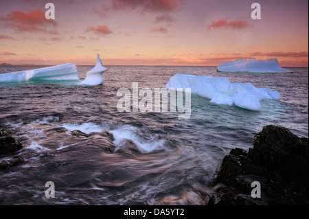 Eisberge, Eisberg, Crow Schwimmkopf, Twillingate, Neufundland, Kanada, Sonnenuntergang, Eis, Natur Stockfoto