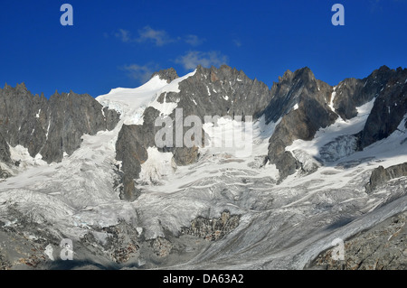 Die Aiguille du Triollet und den Telefre Gletscher des Mont Blanc Massivs über Chamonix in den französischen Alpen Stockfoto