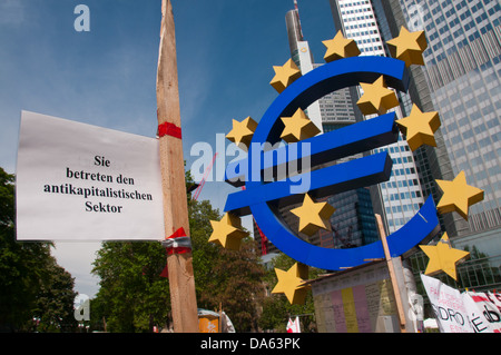 Eurosculpture, banner, Occupy, Bewegung, Europäische Zentralbank, EZB, Frankfurt Am Main, Frankfurt am Main, Frankfurt am Main, Hessen Stockfoto