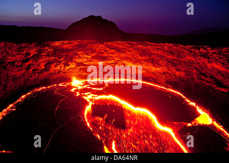 Leuchten, Glimmplatte, Lava, Ausbruch, Ertale, Vulkan, volcanical, Afrika, Berg, Berge, Feuer, Natur, Äthiopien, Stockfoto