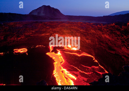 Leuchten, Glimmplatte, Lava, Ausbruch, Ertale, Vulkan, volcanical, Afrika, Berg, Berge, Feuer, Natur, Äthiopien, Stockfoto