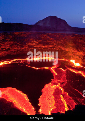 Leuchten, Glimmplatte, Lava, Ausbruch, Ertale, Vulkan, volcanical, Afrika, Berg, Berge, Feuer, Natur, Äthiopien, Stockfoto