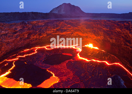 Leuchten, Glimmplatte, Lava, Ausbruch, Ertale, Vulkan, volcanical, Afrika, Berg, Berge, Feuer, Natur, Äthiopien, Stockfoto