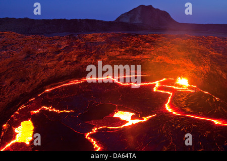 Leuchten, Glimmplatte, Lava, Ausbruch, Ertale, Vulkan, volcanical, Afrika, Berg, Berge, Feuer, Natur, Äthiopien, Stockfoto