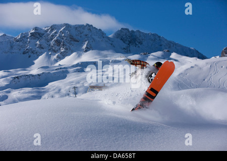 Snowboarden, Arosa, Berg, Berge, Winter, Kanton, snowboard GR, Graubünden, Graubünden, Snowboarden, Wintersport, Switz Stockfoto