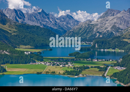 Silvaplanersee, See Sils, Oberengadin, Panorama, Berg See, See, Seen, Kanton Graubünden, Graubünden, Engadin, GR, Engadin Stockfoto