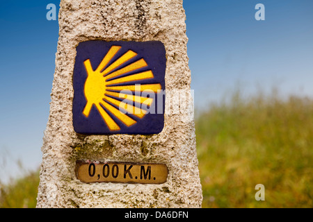 Ende des Jakobsweg Xacobeo Leuchtturm Fisterra Costa De La Muerte La Coruña Galizien Spanien Stockfoto