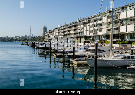 Der Wharf Theater und Marina in Walsh Bay, Sydney. Stockfoto