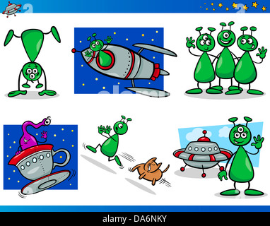 Cartoon Illustrationen Zeichenmenge Fantasy Aliens oder Marsmenschen Comic-Maskottchen Stockfoto