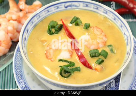 Curry-Suppe mit buntem Gemüse und Garnelen Stockfoto