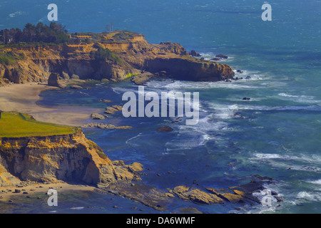 USA, USA, Amerika, Oregon, Küste, Küste, Strand, Meer, Heuhaufen, Seastacks, Lookout, Staatspark, Cape Foulweather, Stockfoto