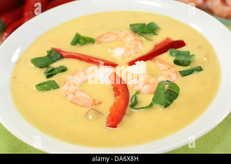 Curry-Suppe mit buntem Gemüse und Garnelen Stockfoto