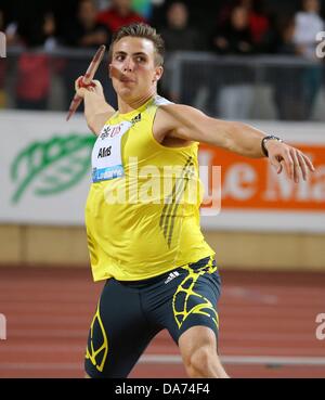 Lausanne, Schweiz. 4. Juli 2013. IAAF Diamond League Leichtathletik Leichtathletik-Meeting. Kim ABM Sweden Speerwurf Männer Credit: Aktion Plus Sport/Alamy Live-Nachrichten Stockfoto