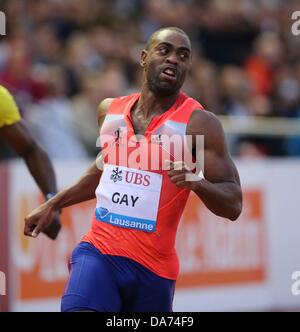 Lausanne, Schweiz. 4. Juli 2013. IAAF Diamond League Leichtathletik Leichtathletik-Meeting. Tyson Gay USA 100m Männer Credit: Action Plus Sport/Alamy Live News Stockfoto