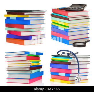 Stapel Bücher collage isolierten auf weißen Hintergrund Stockfoto