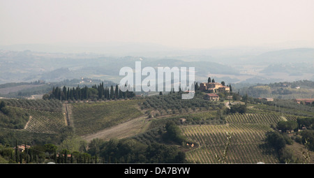 Toskanischen Hügeln in der Nähe von San Gimignano in der Toskana, Italien Stockfoto
