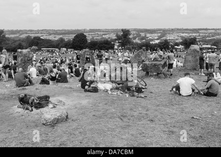 Der Steinkreis auf dem Glastonbury Festival 2013, Somerset, England, Vereinigtes Königreich. Stockfoto