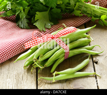 frische grüne Bohnen Schoten (Erbsen, Bohnen) Stockfoto