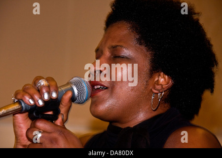 Kathleen Pearson singt den Blues in einem schottischen Pub während der 2013 Dundee Blues Bonanza, UK Stockfoto