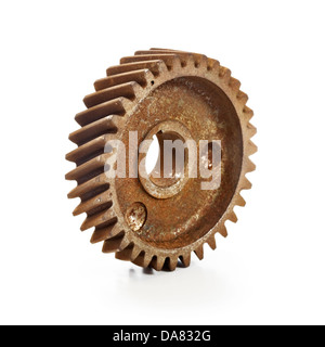 Alte rostige Getriebe Zahnrad auf weißem Hintergrund Stockfoto