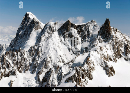 Grands Jorrasses Dent du Geant und Vallée Blanche von Aiguille du Midi, Chamonix Mont Blanc, Frankreich Stockfoto