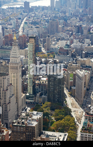 Luftaufnahme von Madison Square Park, Herz des Flatiron District in New York, NY, USA. Stockfoto