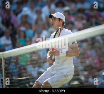 Wimbledon, London, UK. 7. Juli 2013. Wimbledon Tennis Championships 2013 statt in The All England Lawn Tennis and Croquet Club, London, England, UK.    Andy Murray (GBR) [2] besiegt Novak Djokovic (SRB) [1] auf dem Centre Court.    Herren Einzel - Finale. Bildnachweis: Duncan Grove/Alamy Live-Nachrichten Stockfoto