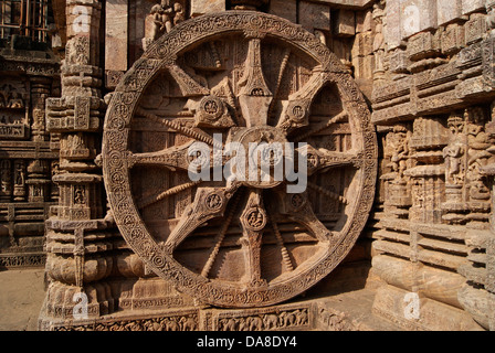 Wagen-Rad von Konark Sun Temple Indien Stockfoto