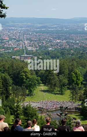 Panoramablick über die Stadt Kassel von Wilhelmshöhe, Hessen, Deutschland Stockfoto