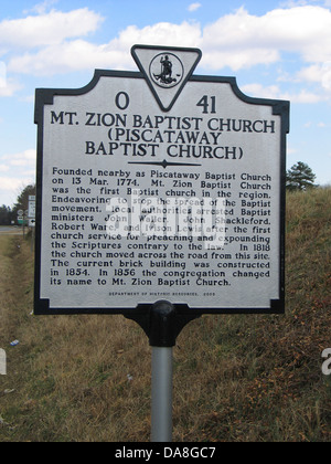 Mount ZION BAPTIST CHURCH (PISCATAWAY BAPTIST CHURCH) in der Nähe als Piscataway Baptistenkirche am 13. März 1774, Mt. Zion Bapti gegründet Stockfoto