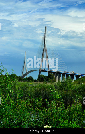 "Pont de Normandie" (Brücke der Normandie): eine Schrägseilbrücke Straßenbrücke über den Fluss Seine, Verknüpfung von Le Havre nach Honfleur. Stockfoto