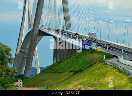 "Pont de Normandie" (Brücke der Normandie): eine Schrägseilbrücke Straßenbrücke über den Fluss Seine, Verknüpfung von Le Havre nach Honfleur. Stockfoto