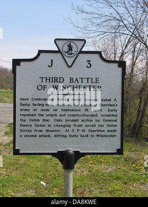 Dritte Schlacht von WINCHESTER hier konföderierte Truppen unter General Jubal A. Früh, erhielt nach Osten, den Angriff der Armee Sheridans am Mittag des 19. September 1864. Früh den Angriff zurückgeschlagen und countercharged, Anschluß Linie zu brechen. Nur schnelle Aktion von General Emroy Upton in wechselnden Front gespeichert zwingt die Union vor einer Katastrophe. 15:00 gemacht Sheridan einen zweiten Angriff fahren früh zurück zu Winchester. Department of Conservation and historische Ressourcen, 1988. Stockfoto