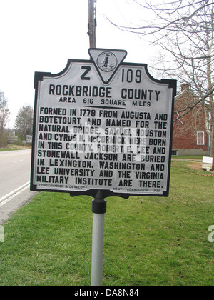 ROCKBRIDGE COUNTY Bereich 616 Quadrat-Meilen gegründet 1778 von Augusta und Botetourt, und für die Natural Bridge genannt. Samuel Houston und Cyrus H. McCormick wurden in dieser Gemeinde geboren. Robert E. Lee und Stonewall Jackson sind in Lexington beigesetzt. Das Virginia Military Institute, Washington und Lee University gibt es. Erhaltung & Development Commission, 1929 Stockfoto