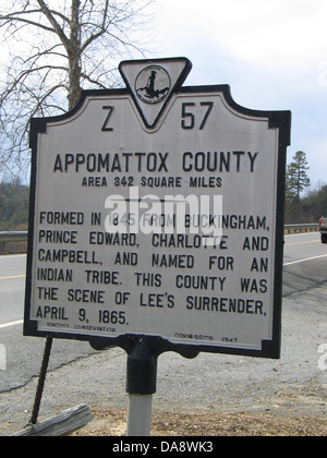 APPOMATTOX COUNTY Bereich 342 Quadrat-Meilen gegründet 1845 von Buckingham, Prinz Edward, Charlotte und Campbell, und nach einem Indianerstamm benannt. Dieser Gemeinde war die Szene der Lees Kapitulation, 9. April 1865. Virginia Erhaltung Kommission 1947 Stockfoto