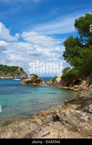 Balearen, Mallorca, Mallorca, Spanien, Europa, außerhalb Cala Portals Vells, Küste, Küste, Küsten, Stränden, Küsten sce Stockfoto