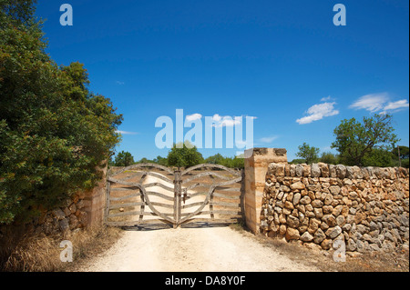 Balearen, Mallorca, Mallorca, Spanien, Europa, außerhalb, Tor, Tor, Tore, Bauernhof, Steinmauer, Mauer, traditionell, Llucmajor, Stockfoto