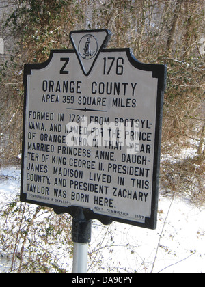 ORANGE COUNTY Bereich 359 Quadrat-Meilen gegründet 1734 von Spotsylvania, und für den Prinzen von Oranien, wer in diesem Jahr Prinzessin Anne Tochter von König George II heiratete genannt. Präsident James Madison lebten in dieser Gemeinde, und Präsident Zachary Taylor wurde hier geboren. Erhaltung & Development Commission, 1937 Stockfoto