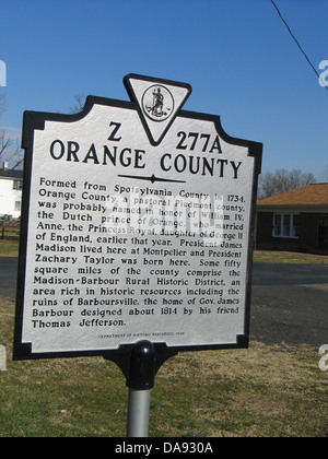 Von Spotsylvania County im Jahre 1734, Orange County, eine pastorale Piemont County, ORANGE COUNTY gebildet wurde wahrscheinlich Namen zu Ehren des Stockfoto