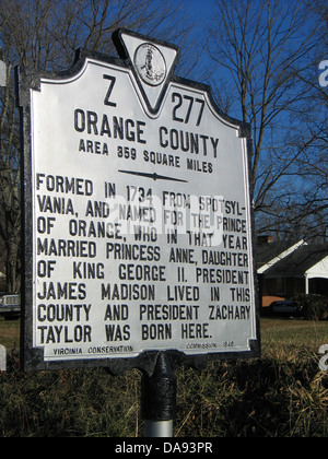 ORANGE COUNTY Bereich 359 Quadrat-Meilen gegründet 1734 von Spotsylvania, und für den Prinzen von Oranien, wer in diesem Jahr Prinzessin Anne, Tochter von König George II heiratete genannt. Präsident James Madison lebten in dieser Gemeinde und Präsident Zachary Taylor wurde hier geboren. Virginia Erhaltung Kommission 1946. Stockfoto