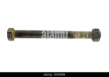 Rostige Schraube und Mutter isoliert auf weiss mit einem Beschneidungspfad Stockfoto