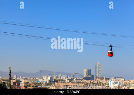 Barcelona, Katalonien, Spanien. Pendelbahn und Wiew der Stadt. Stockfoto