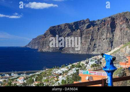 Spanien, Europa, Kanaren, Los Gigantes, Klippen, auf der Insel Teneriffa, Teneriffa, Teneriffa, Architektur, Felsen, Küste, Winkeltisch Stockfoto