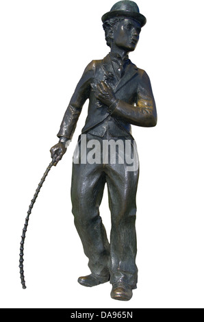 isolierte Bild auf weißem Hintergrund von Charlie Chaplin in seiner Rolle als der kleine tramp Stockfoto