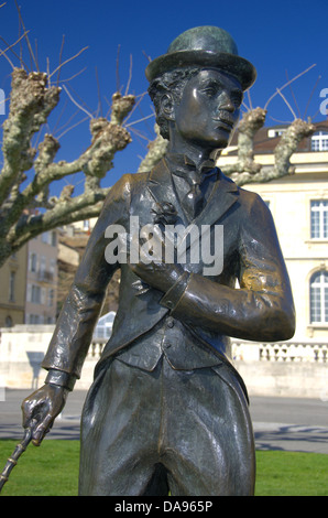 Bronze-Statue zu Ehren von Charlie Chaplin, errichtet am See Ufer des Genfersees in Vevey, wo er lebte und starb Stockfoto