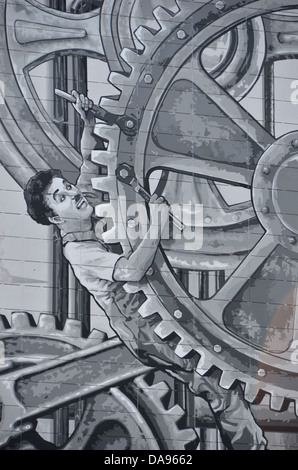 große Wand Wandbild von Charlie Chaplin als der kleine Tramp in der Trefferliste verschieben Neuzeit. Stockfoto